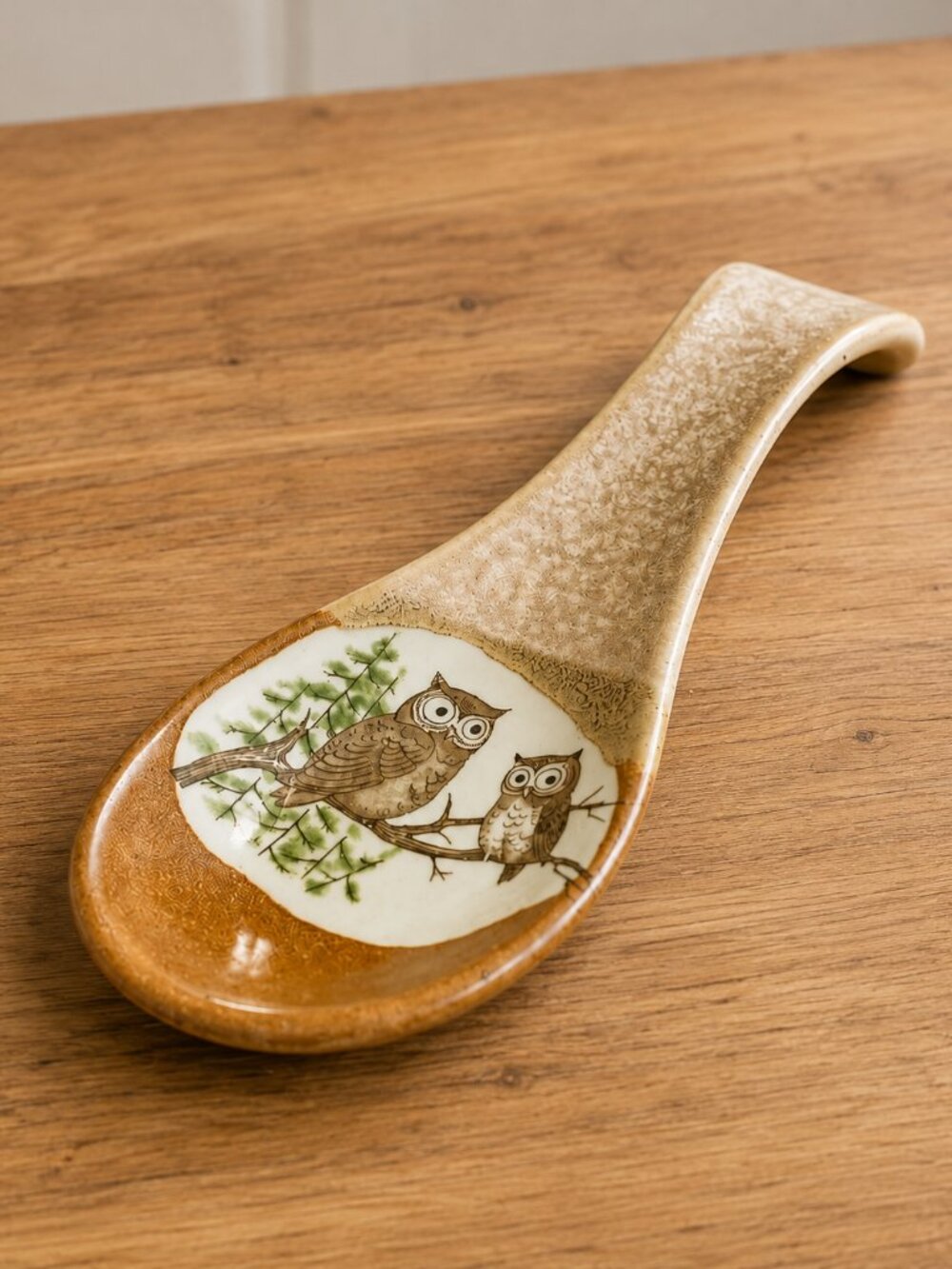 Vintage Otagiri Stone Japan Owl Family Ceramic Spoon Rest Stoneware